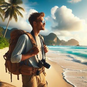 male backpacker at the beach on a hot summer day-1